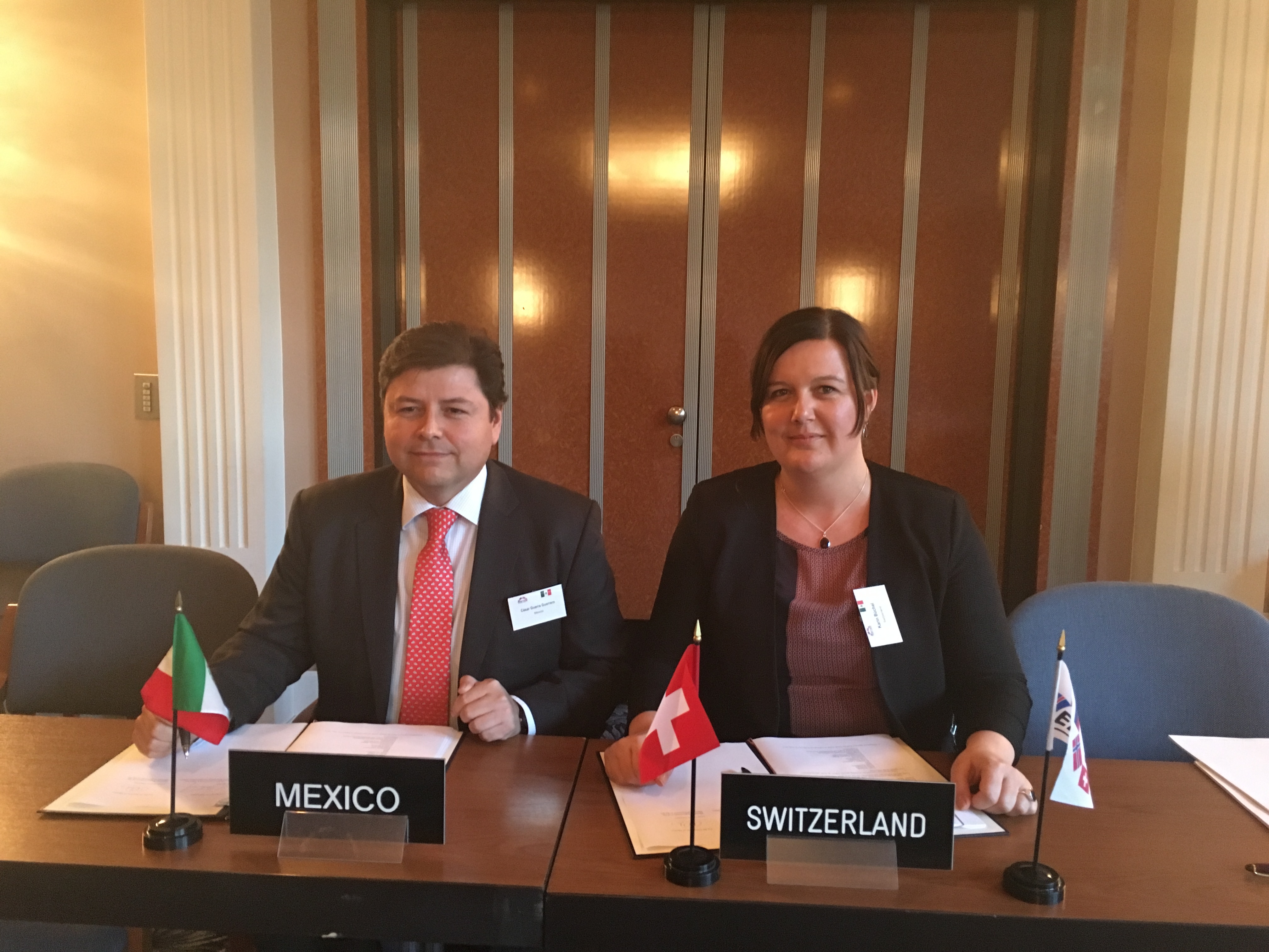 Mr César Guerra Guerrero, Minister Representative of the Ministry of Economy of Mexico to the EU and Ms Karin Büchel, Minister and Head of the Free Trade Agreements Division at the State Secretariat of Economic Affairs of Switzerland