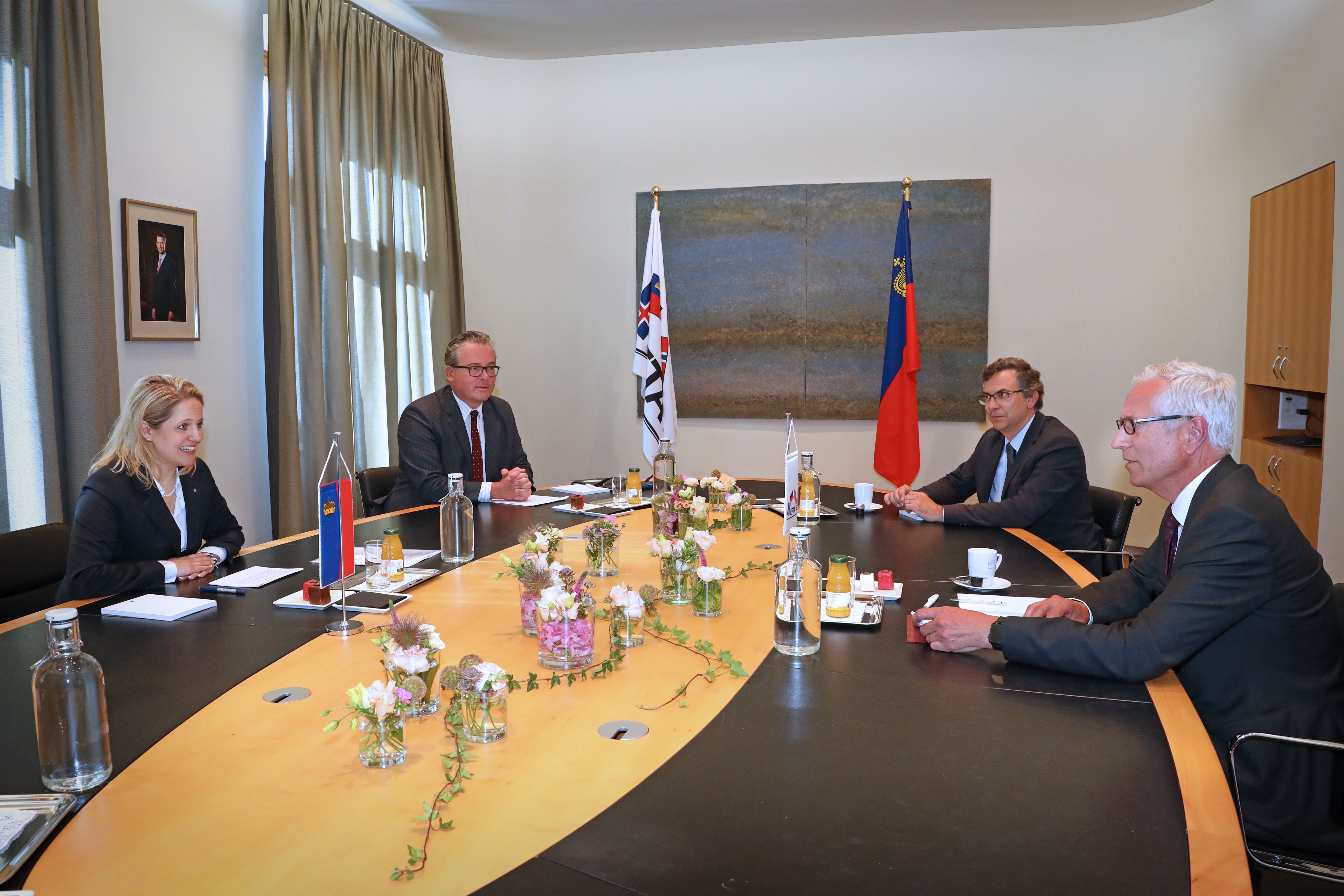 From left: Katrin Eggenberger, Liechtenstein Minister of Foreign Affairs, Peter Matt, Ambassador, Secretary-General Henri Gétaz and Deputy Secretary-General Pascal Schafhauser.