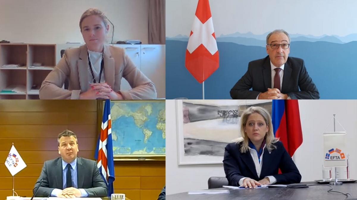 Clockwise, from top left: Lucie Katrine Sunde-Eidem, Guy Parmelin, Katrin Eggenberger and Guðlaugur Þór Þórðarson.
