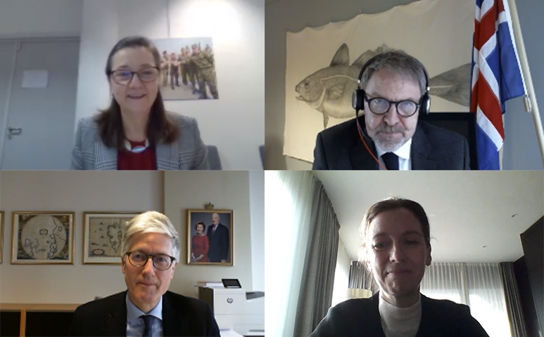 Clockwise from top left: Clara Ganslandt, Head of Western Division at the EEAS and EU Chair in the Joint Committee, Chair Kristján Andri Stefánsson, Head of Iceland's Mission to the EU, Sabine Monauni, Head of Liechtenstein's Mission to the EU, and Rolf Einar Fife, Head of Norway's Mission to the EU. Clockwise from top left: Clara Ganslandt, Head of Western Division at the EEAS and EU Chair in the Joint Committee, Chair Kristján Andri Stefánsson, Head of Iceland's Mission to the EU, Sabine Monauni, Head of Liechtenstein's Mission to the EU, and Rolf Einar Fife, Head of Norway's Mission to the EU.