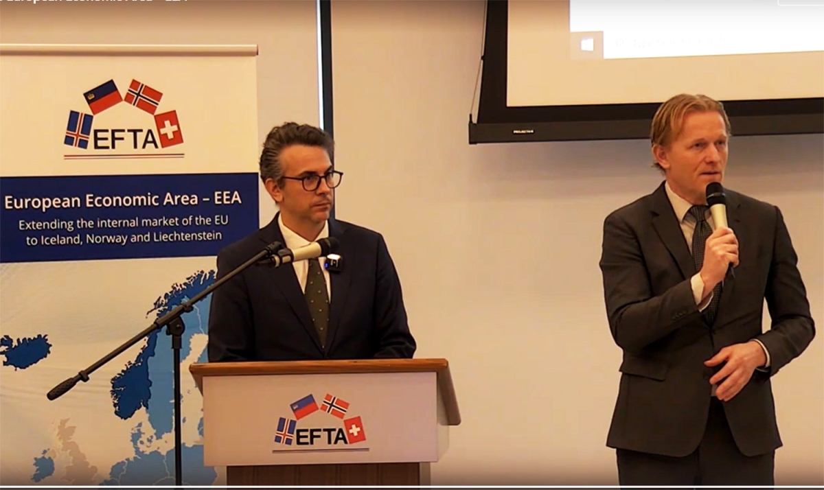 Pascal Schafhauser, Chair of EFTA Standing Committee, and Thorfinnur Omarsson, Head of Communications and moderator at the seminar.