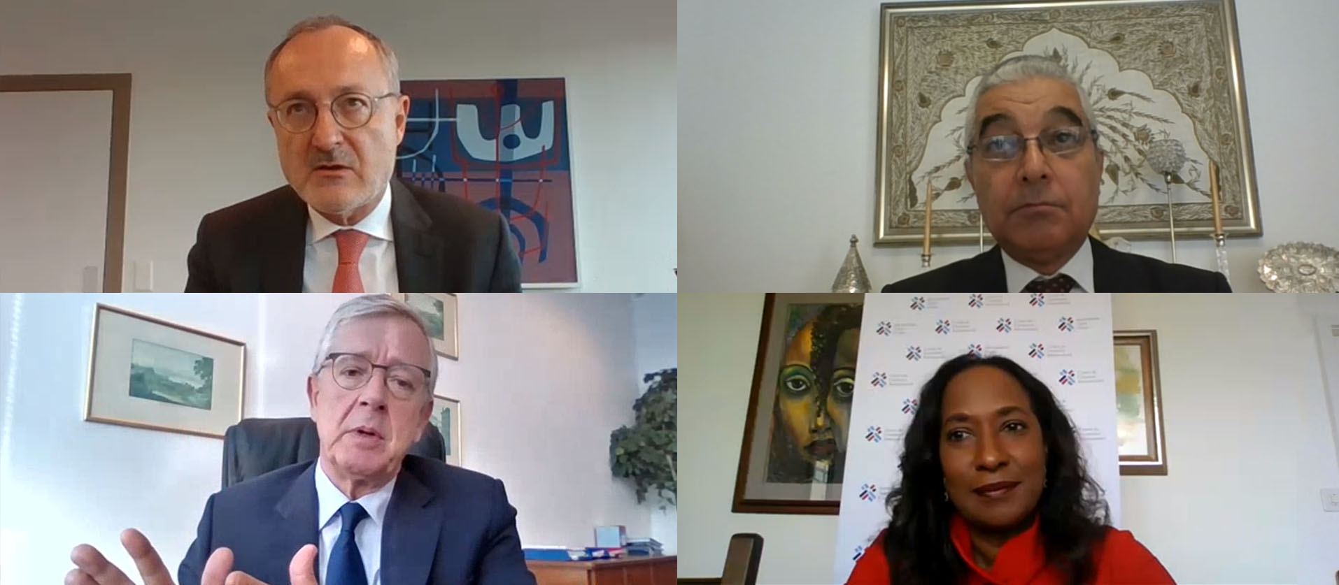60th anniversary panel discussion, clockwise from top left: Moderator Didier Chambovey, Abdel-Hamid Mamdouh, Pamela Coke-Hamilton and João Aguiar Machado