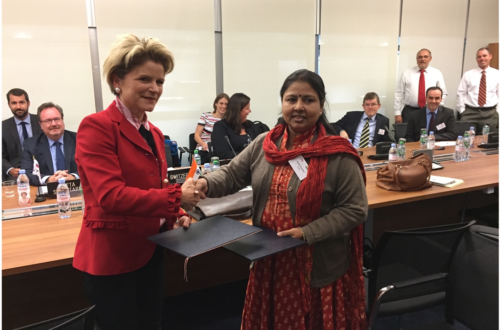 State Secretary Marie-Gabrielle Ineichen-Fleisch from Switzerland (on the left) and Anita Praveen, Joint Secretary in the Department of Commerce (on the right) State Secretary Marie-Gabrielle Ineichen-Fleisch from Switzerland (on the left) and Anita Praveen, Joint Secretary in the Department of Commerce (on the right)