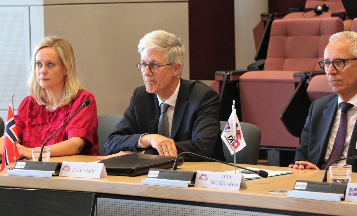 Norway’s Ambassador to the EU Rolf Einar Fife co-chairing the Joint Committee meeting on behalf of the EEA EFTA States (© Mission of Norway to the EU)